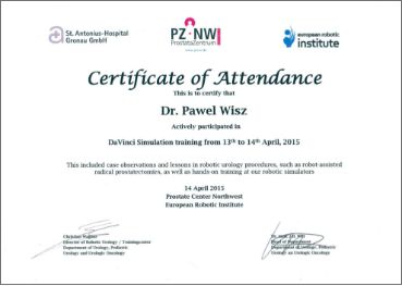 Certyfikat Dr Paweł Wisz